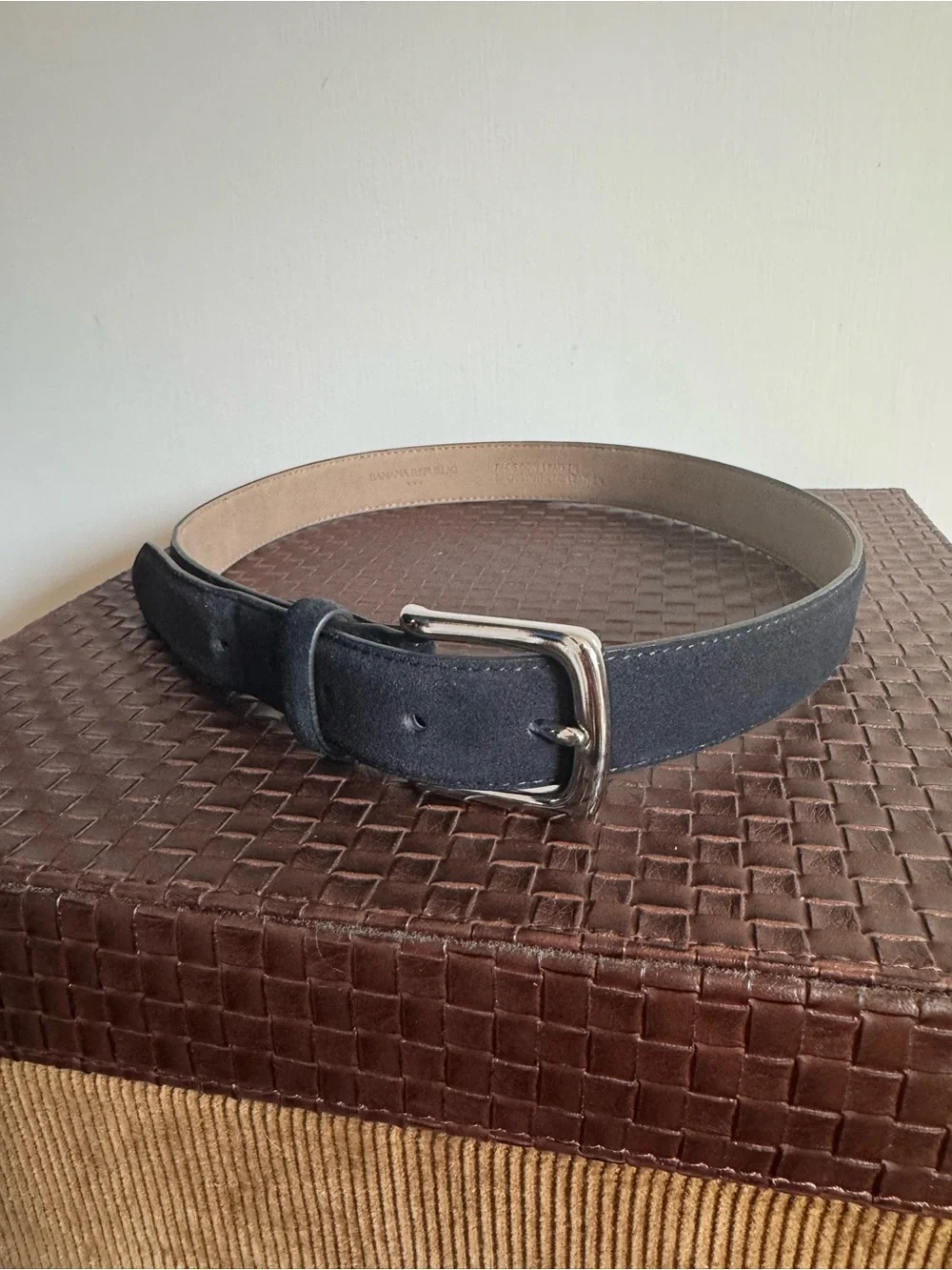 Banana Republic Blue Suede Belt with Silver Buckle